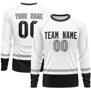 Custom White Gray-Black Color Block Design Long Sleeve Performance T-Shirt