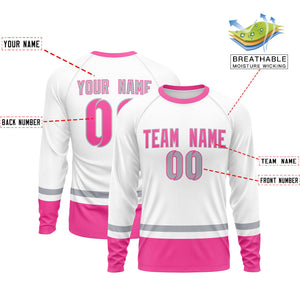 Custom White Gray-Pink Color Block Design Long Sleeve Performance T-Shirt