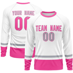 Custom White Gray-Pink Color Block Design Long Sleeve Performance T-Shirt