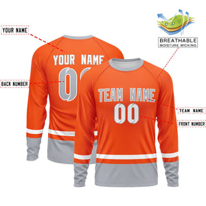 Custom Orange White-Gray Color Block Design Long Sleeve Performance T-Shirt