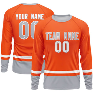 Custom Orange White-Gray Color Block Design Long Sleeve Performance T-Shirt