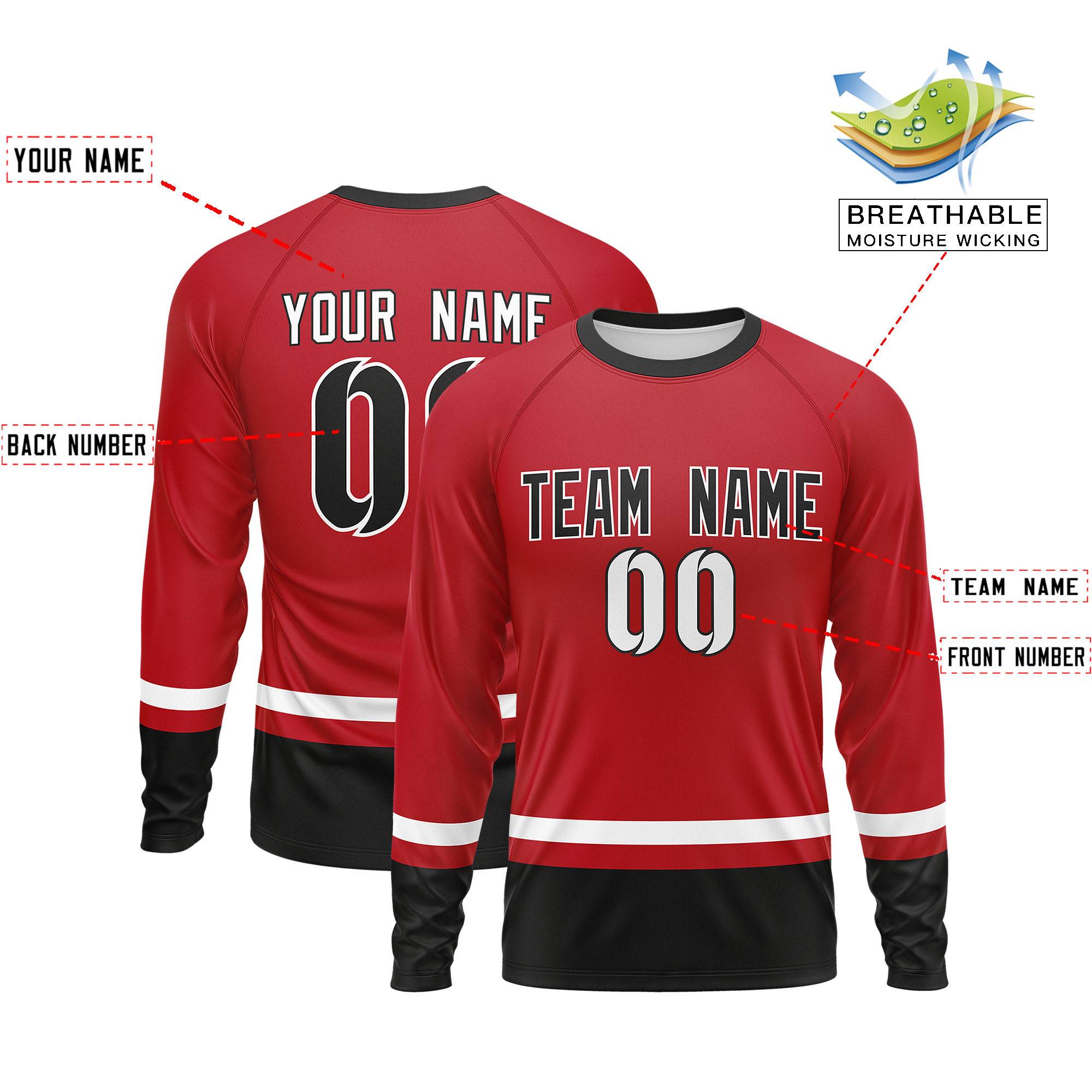 Custom Red White-Black Color Block Design Long Sleeve Performance T-Shirt