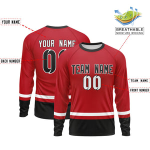 Custom Red White-Black Color Block Design Long Sleeve Performance T-Shirt