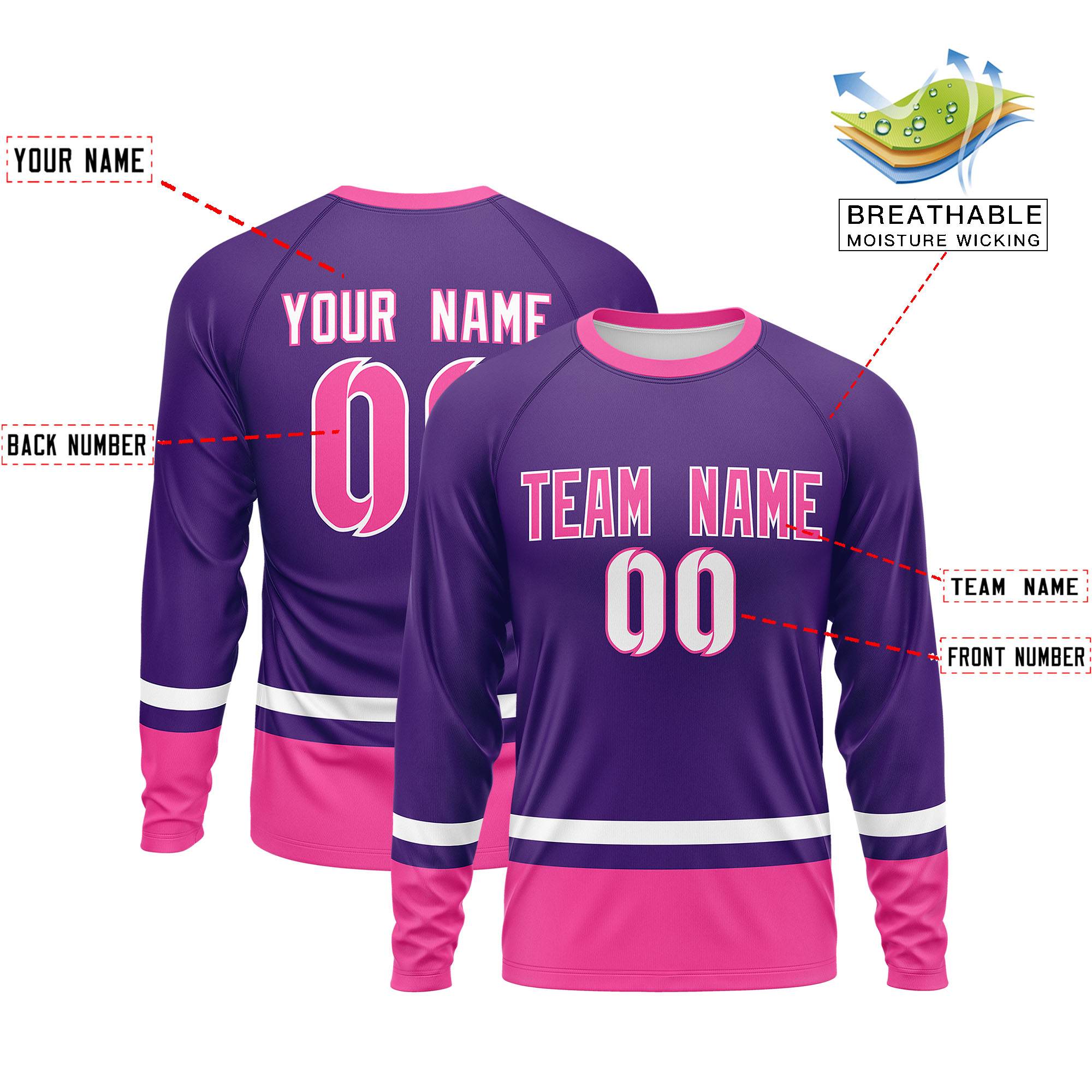 Custom Purple White-Pink Color Block Design Long Sleeve Performance T-Shirt