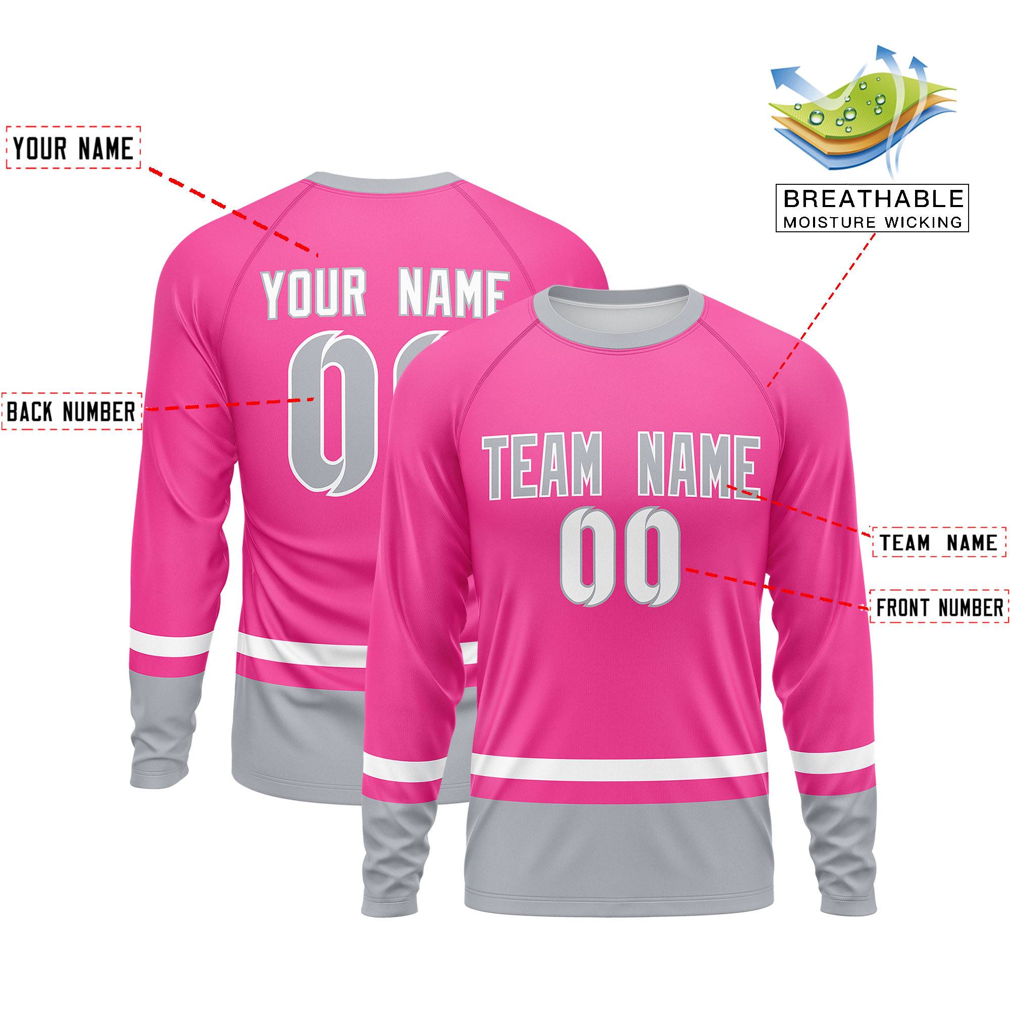 Custom Pink White-Gray Color Block Design Long Sleeve Performance T-Shirt