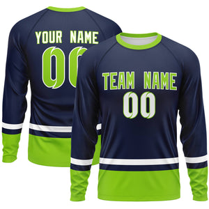 Custom Navy White-Neon Green Color Block Design Long Sleeve Performance T-Shirt