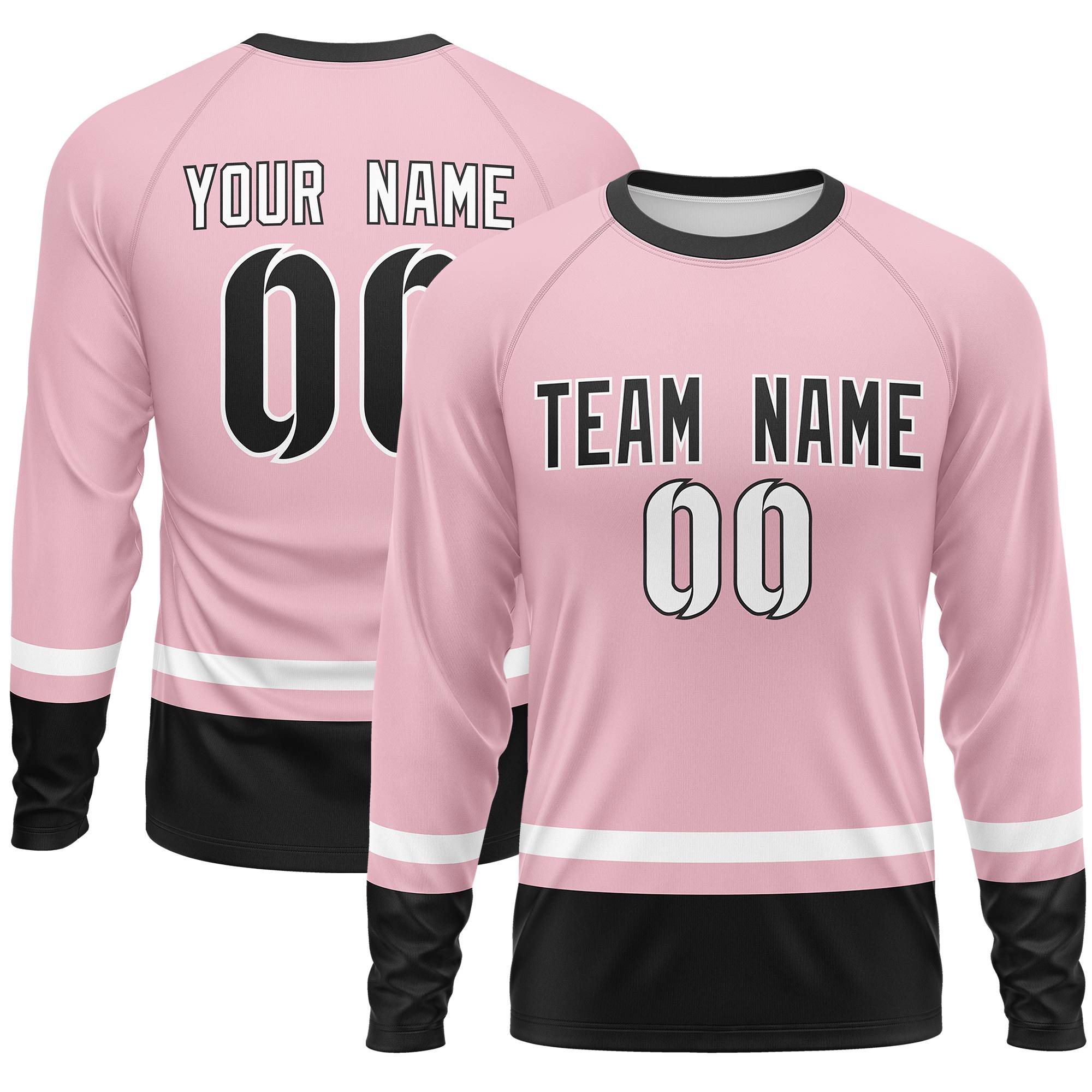 Custom Light Pink White-Black Color Block Design Long Sleeve Performance T-Shirt