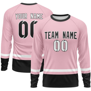 Custom Light Pink White-Black Color Block Design Long Sleeve Performance T-Shirt