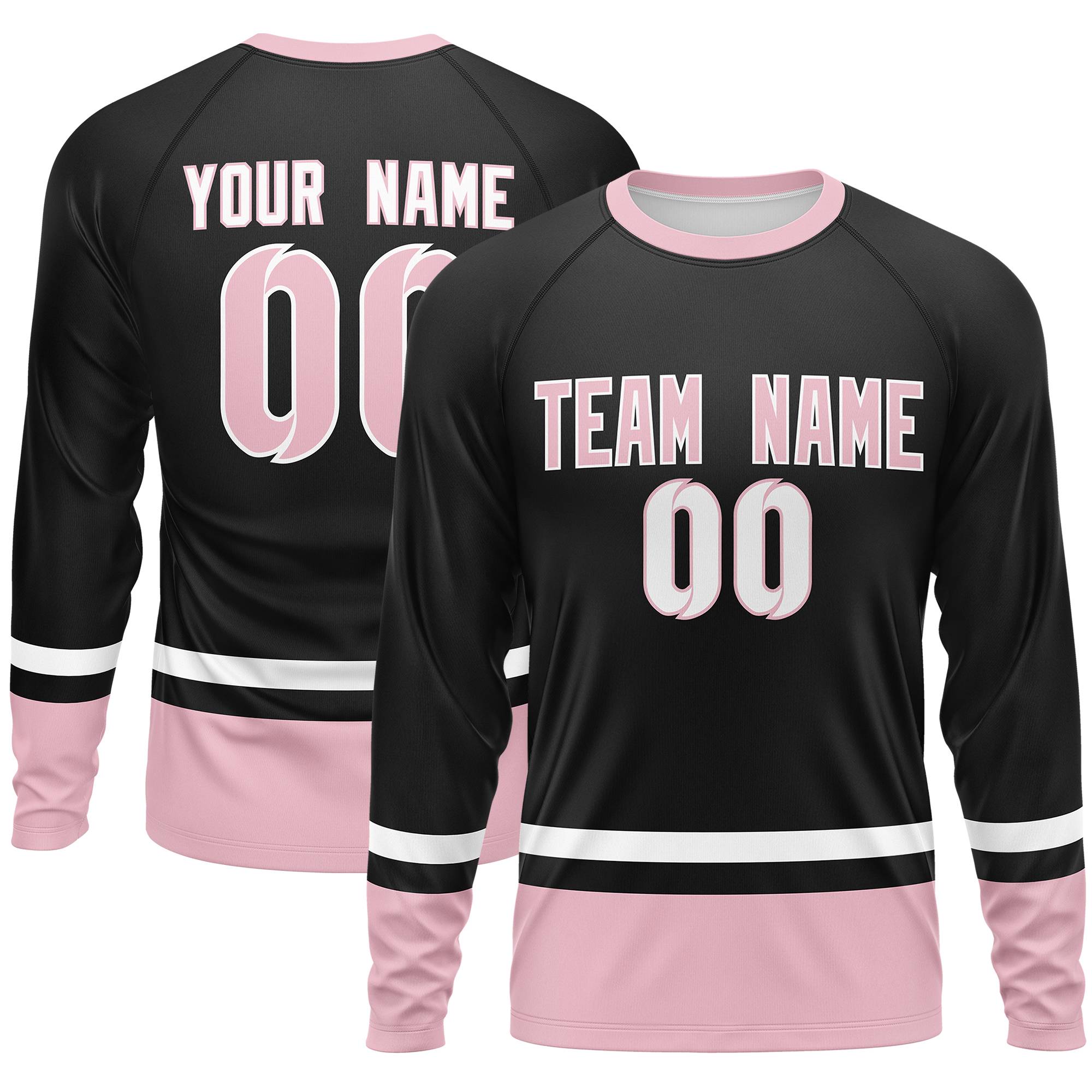 Custom Black White-Light Pink Color Block Design Long Sleeve Performance T-Shirt