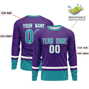 Custom Purple White-Aqua Color Block Design Long Sleeve Performance T-Shirt