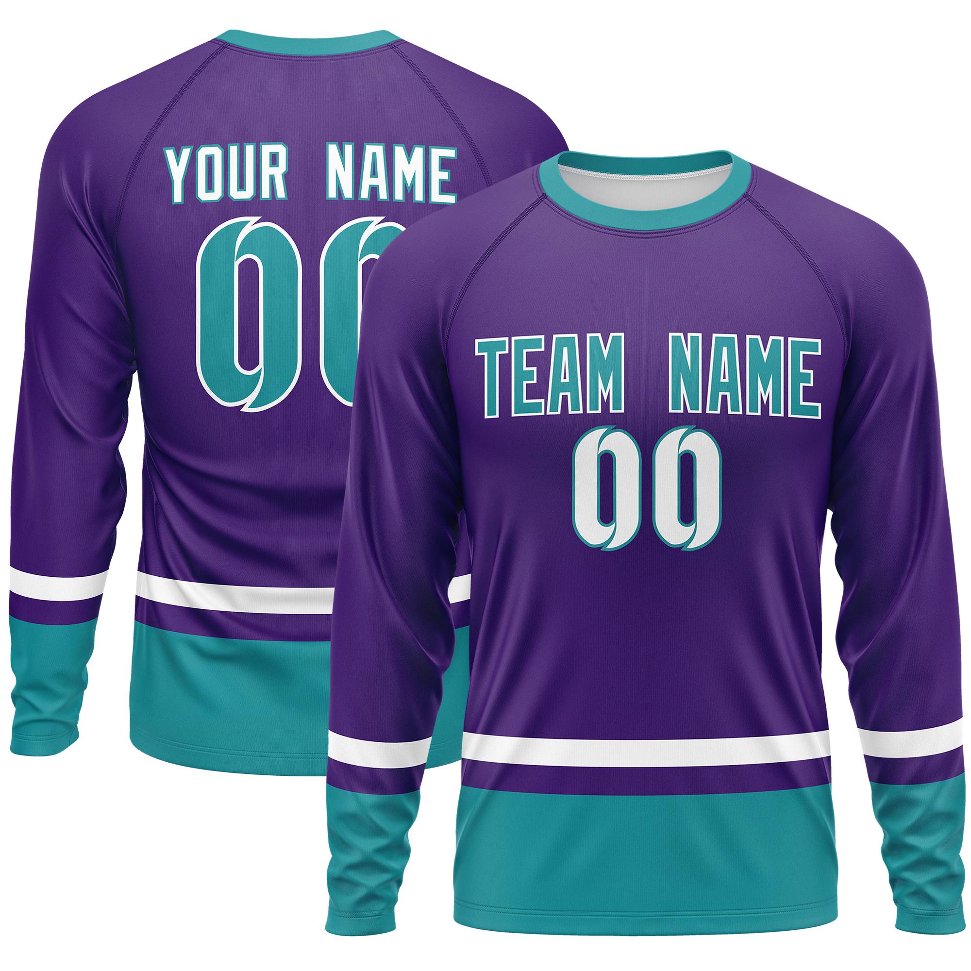 Custom Purple White-Aqua Color Block Design Long Sleeve Performance T-Shirt