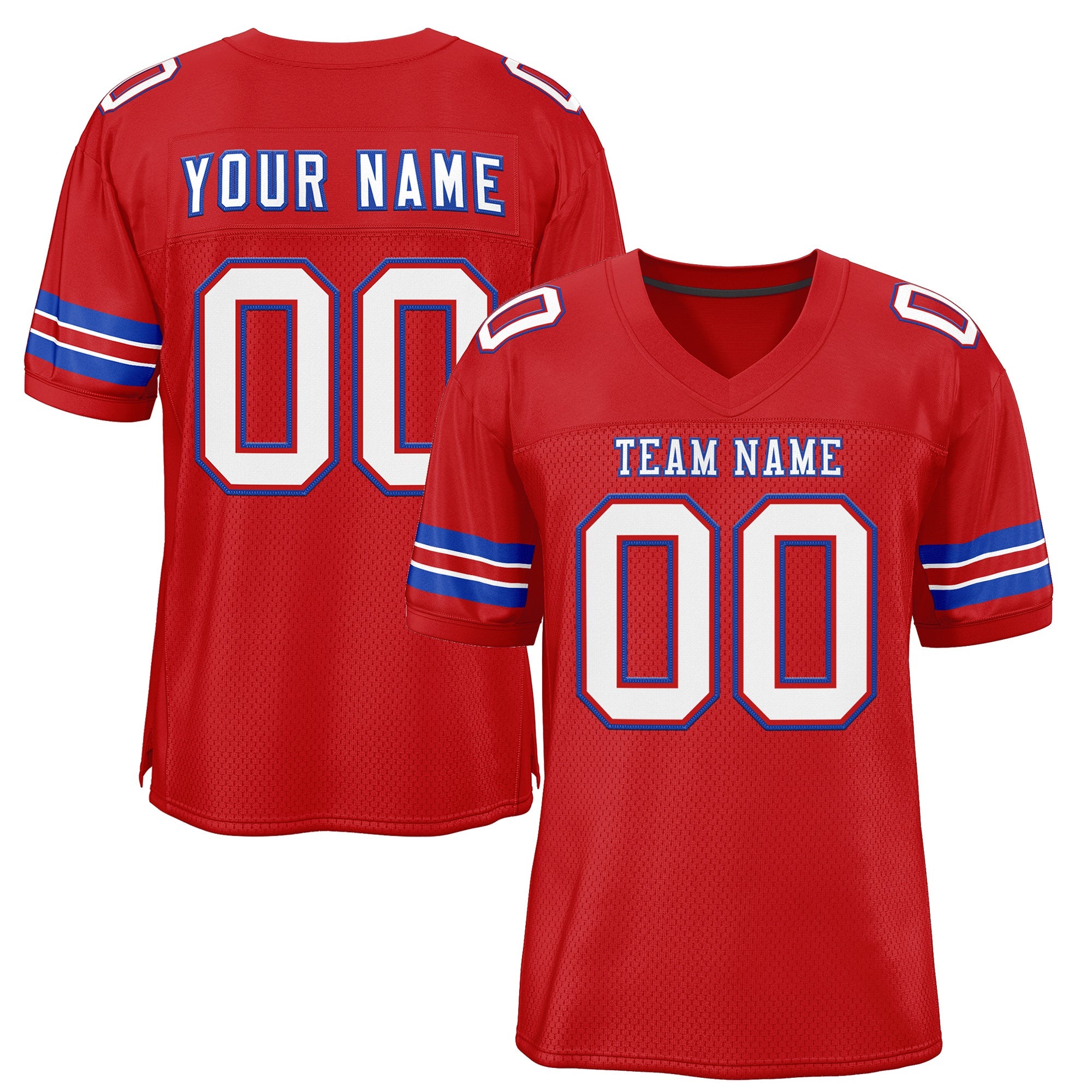 Custom Red White-Royal Classic Style Mesh Authentic Football Jersey