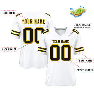 Custom White Black-Gold Classic Style Mesh Authentic Football Jersey