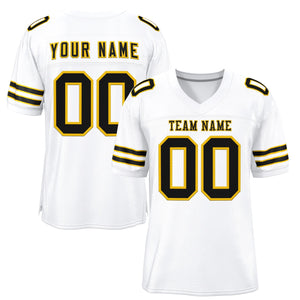 Custom White Black-Gold Classic Style Mesh Authentic Football Jersey