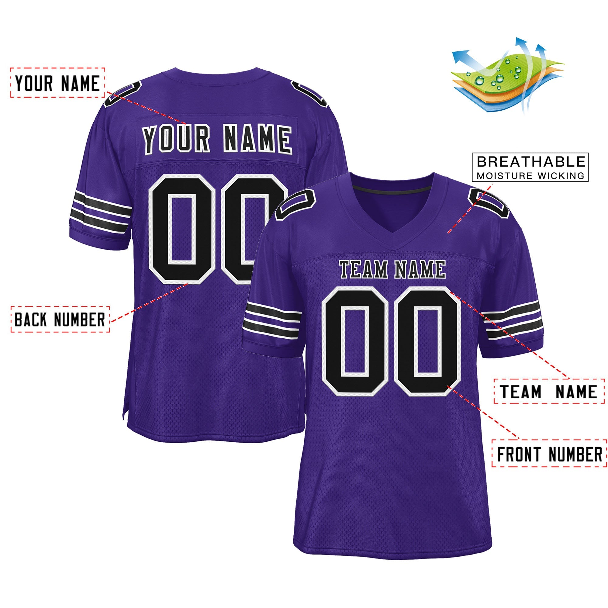 Custom Purple Black-White Classic Style Mesh Authentic Football Jersey