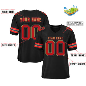 Custom Black Old Gold-Red Classic Style Mesh Authentic Football Jersey