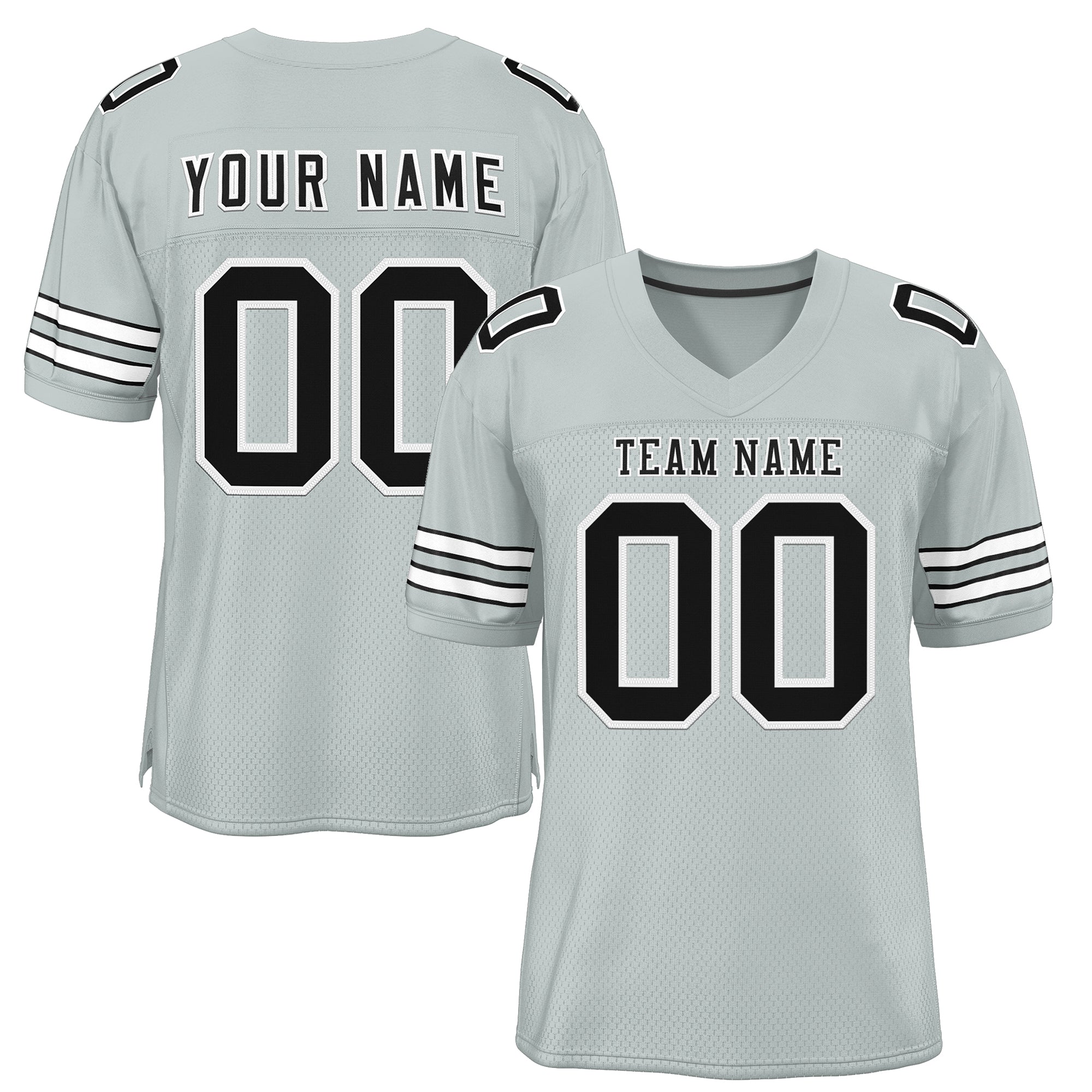 Custom Silver Black-White Classic Style Mesh Authentic Football Jersey