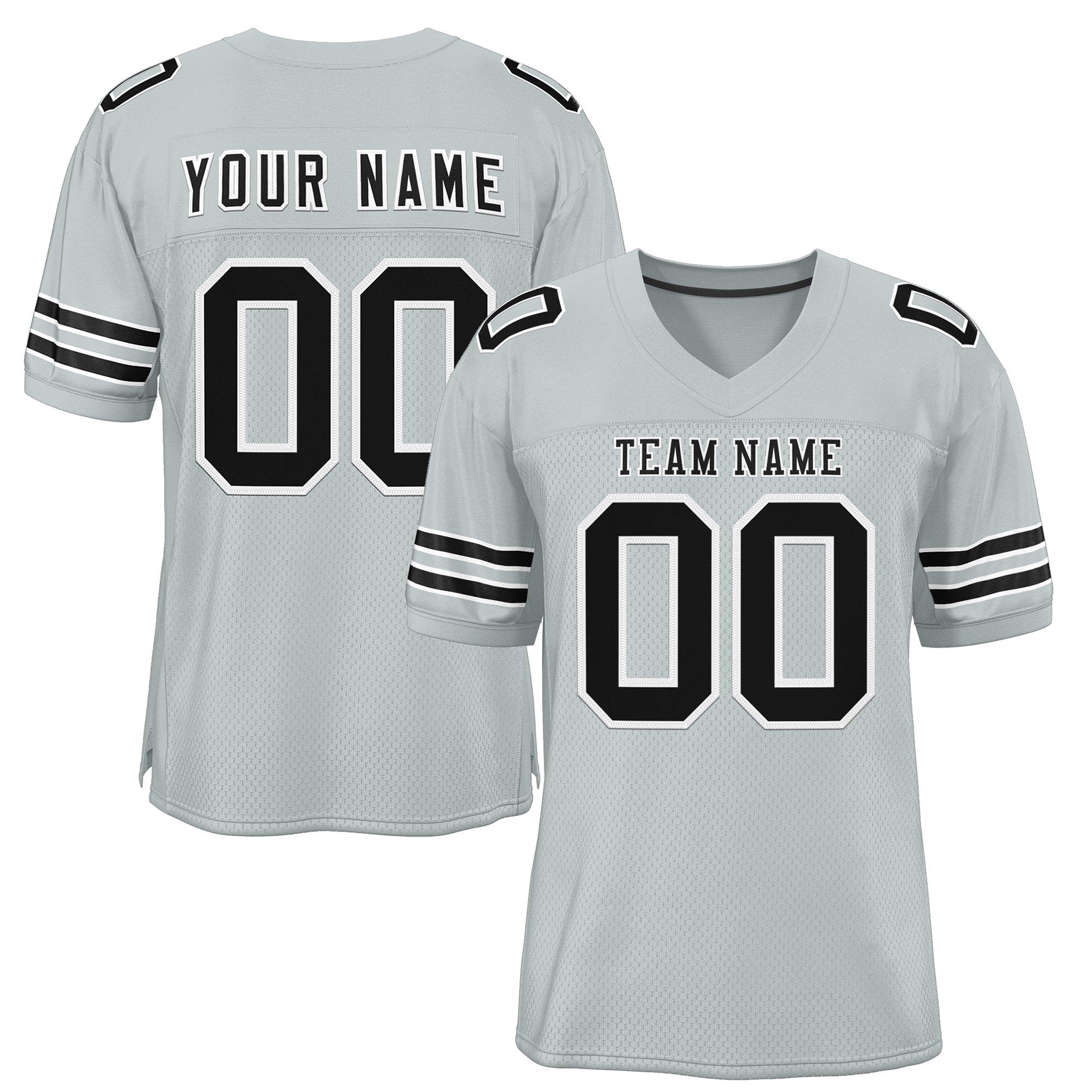 Custom Silver Black-White Classic Style Mesh Authentic Football Jersey