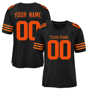 Custom Black Orange-Black Classic Style Mesh Authentic Football Jersey