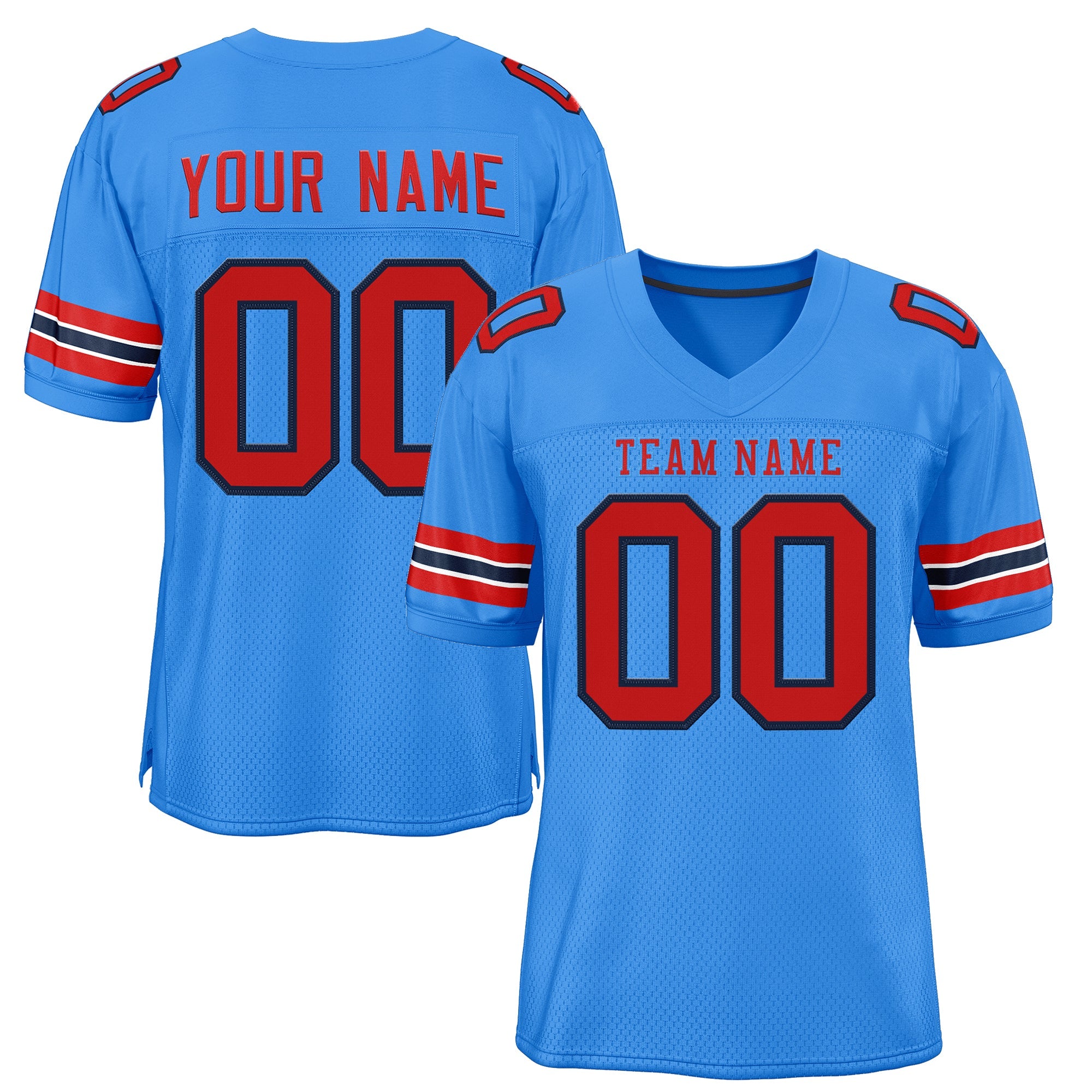 Custom Powder Blue Red-Powder Blue Classic Style Mesh Authentic Football Jersey