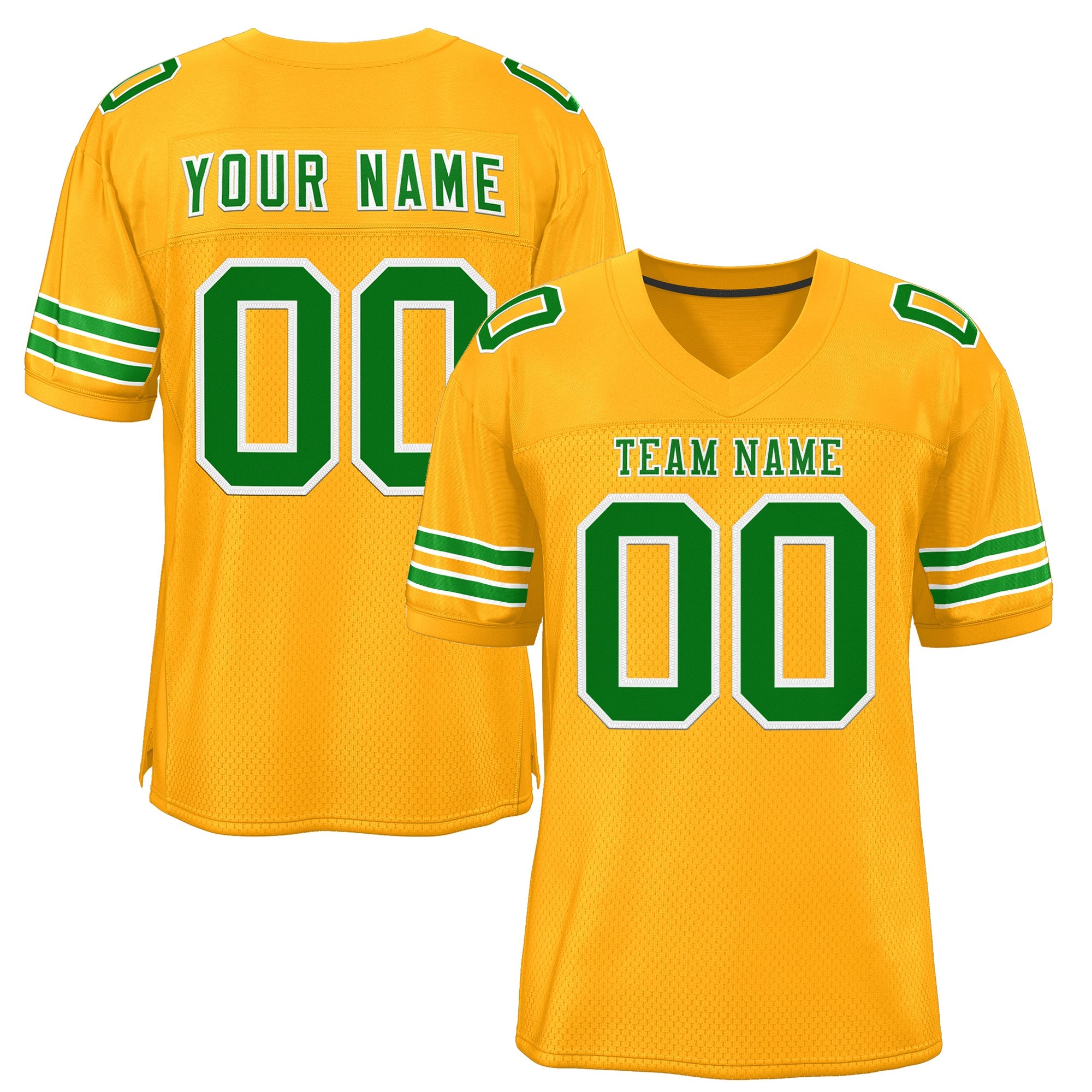 Custom Gold Kelly Green-White Classic Style Mesh Authentic Football Jersey