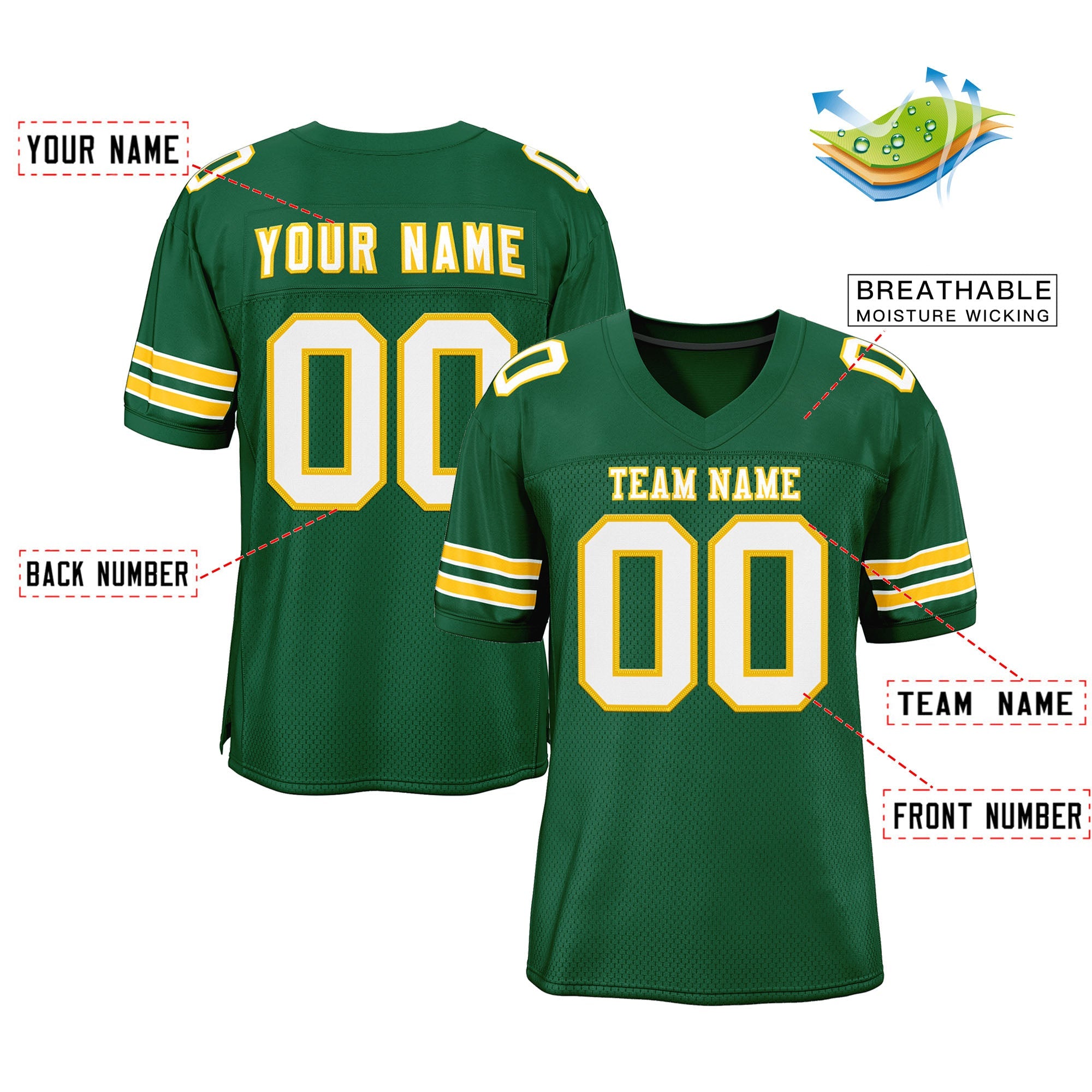 Custom Green White-Gold Classic Style Mesh Authentic Football Jersey