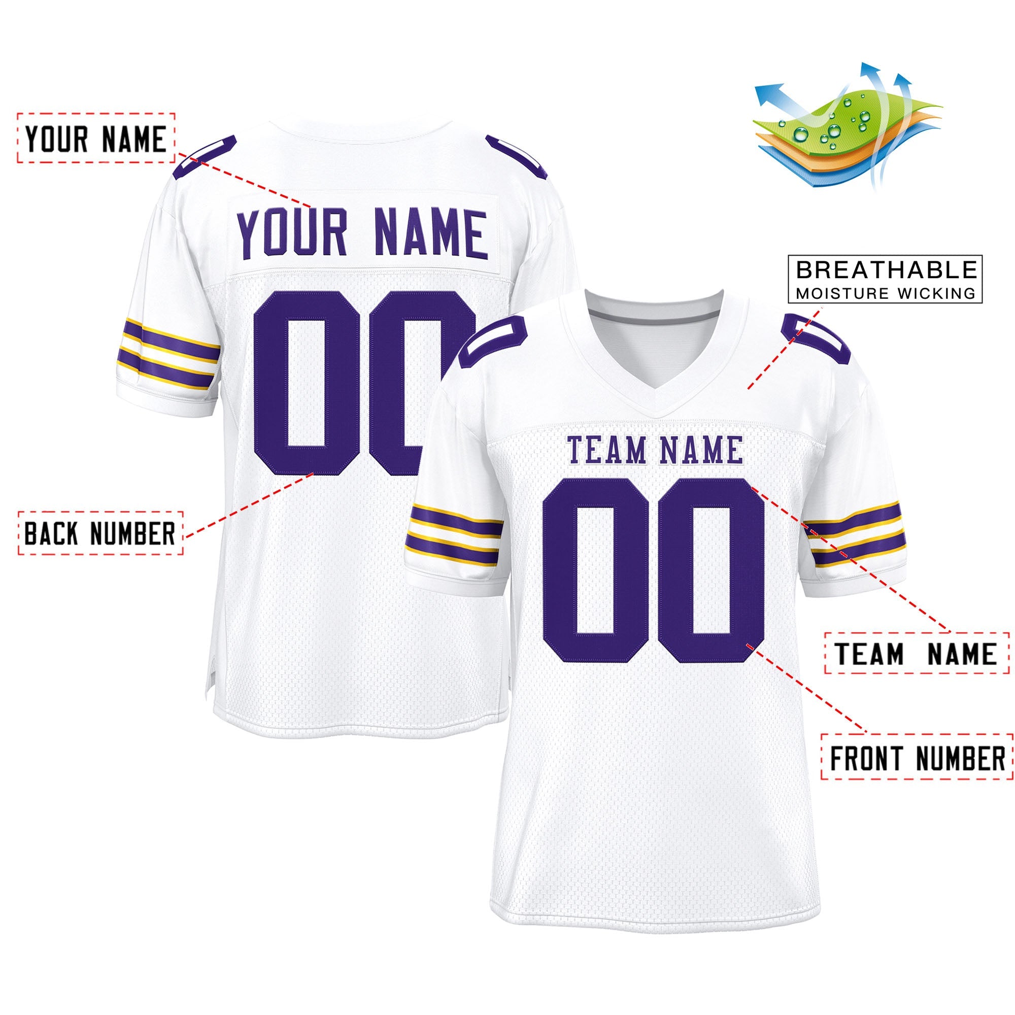 Custom White Purple-White Classic Style Mesh Authentic Football Jersey