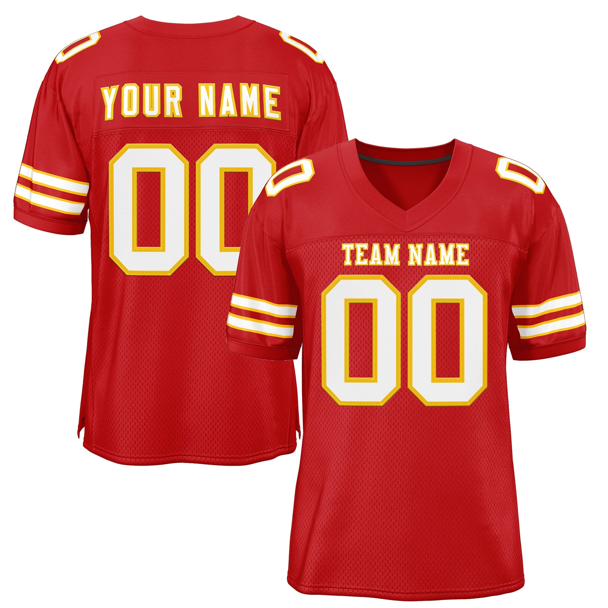 Custom Red White-Gold Classic Style Mesh Authentic Football Jersey