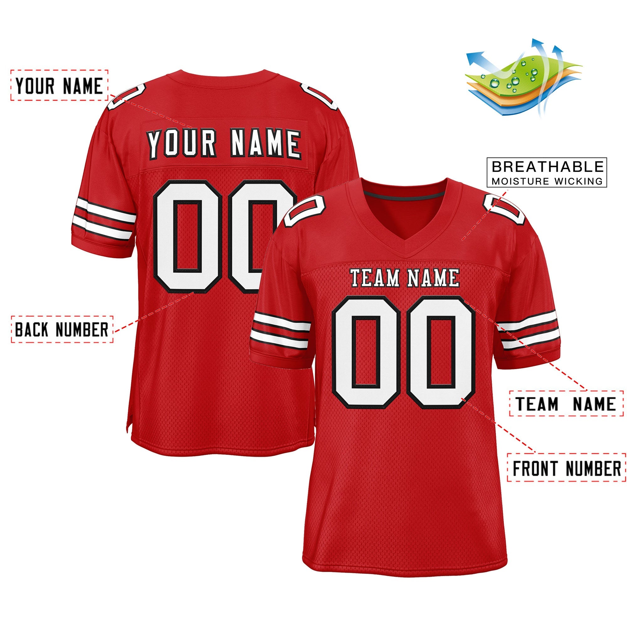 Custom Red White-Black Classic Style Mesh Authentic Football Jersey