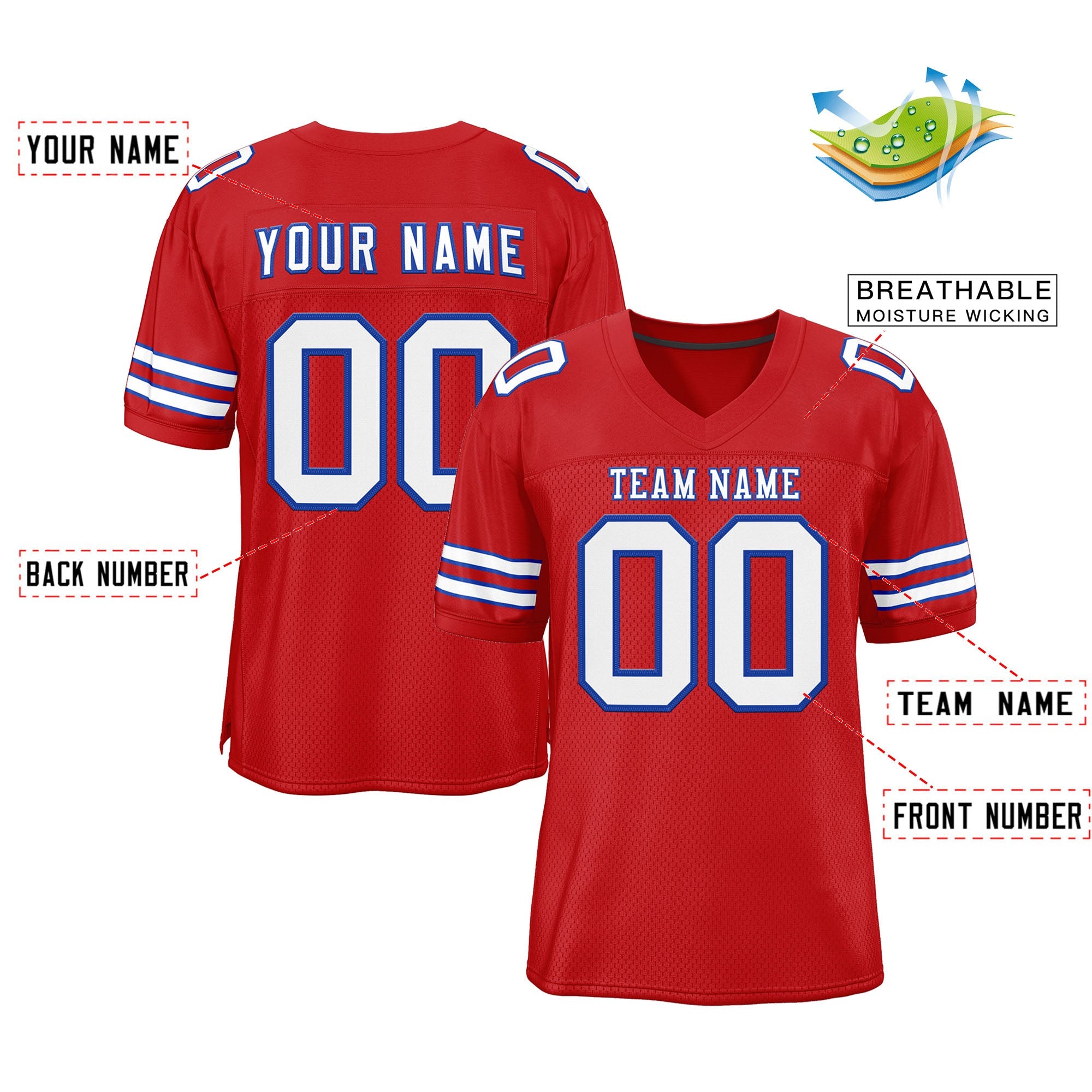 Custom Red White-Royal Classic Style Mesh Authentic Football Jersey