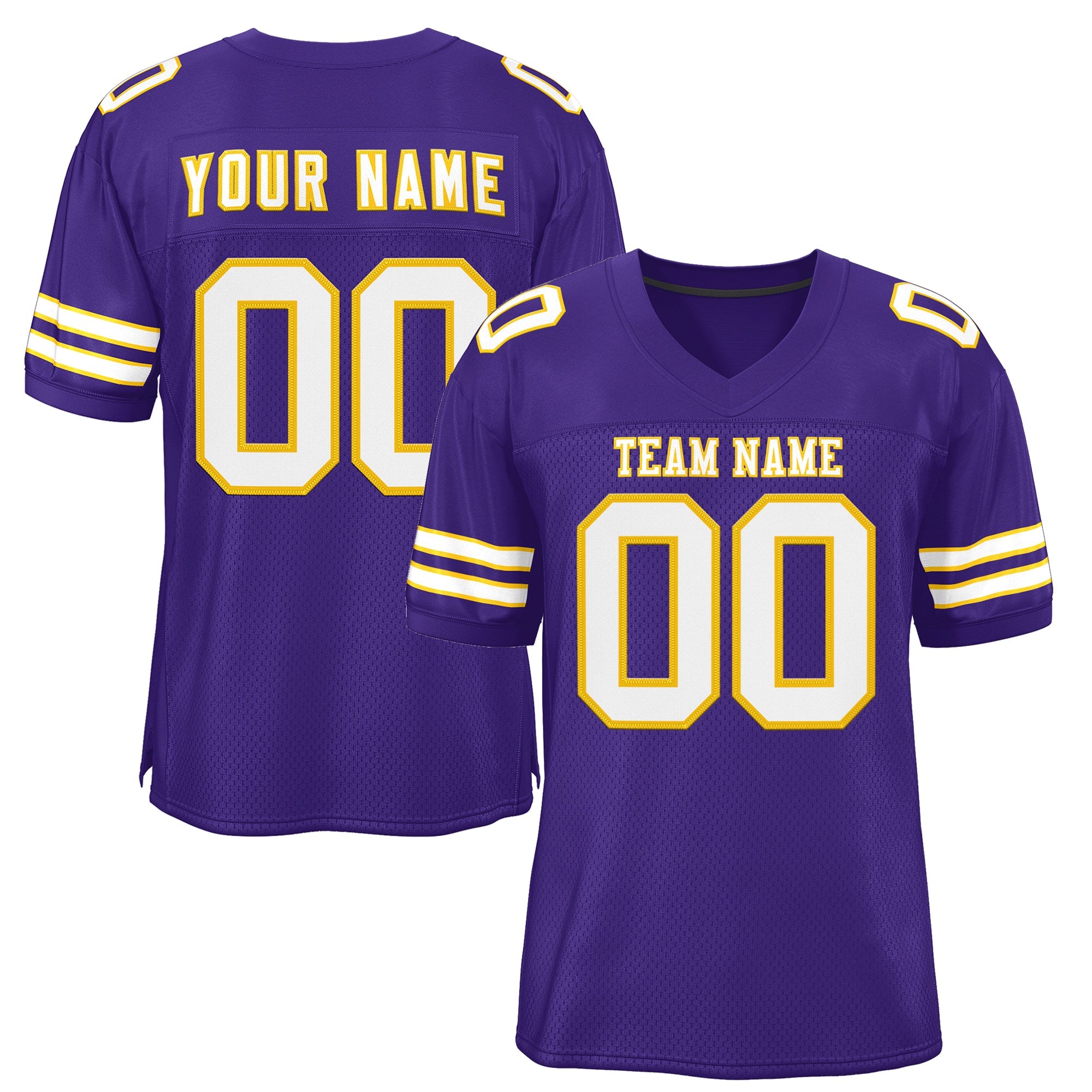 Custom Purple White-Gold Classic Style Mesh Authentic Football Jersey