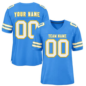 Custom Powder Blue White-Gold Classic Style Mesh Authentic Football Jersey