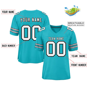 Custom Aqua White-Black Classic Style Mesh Authentic Football Jersey