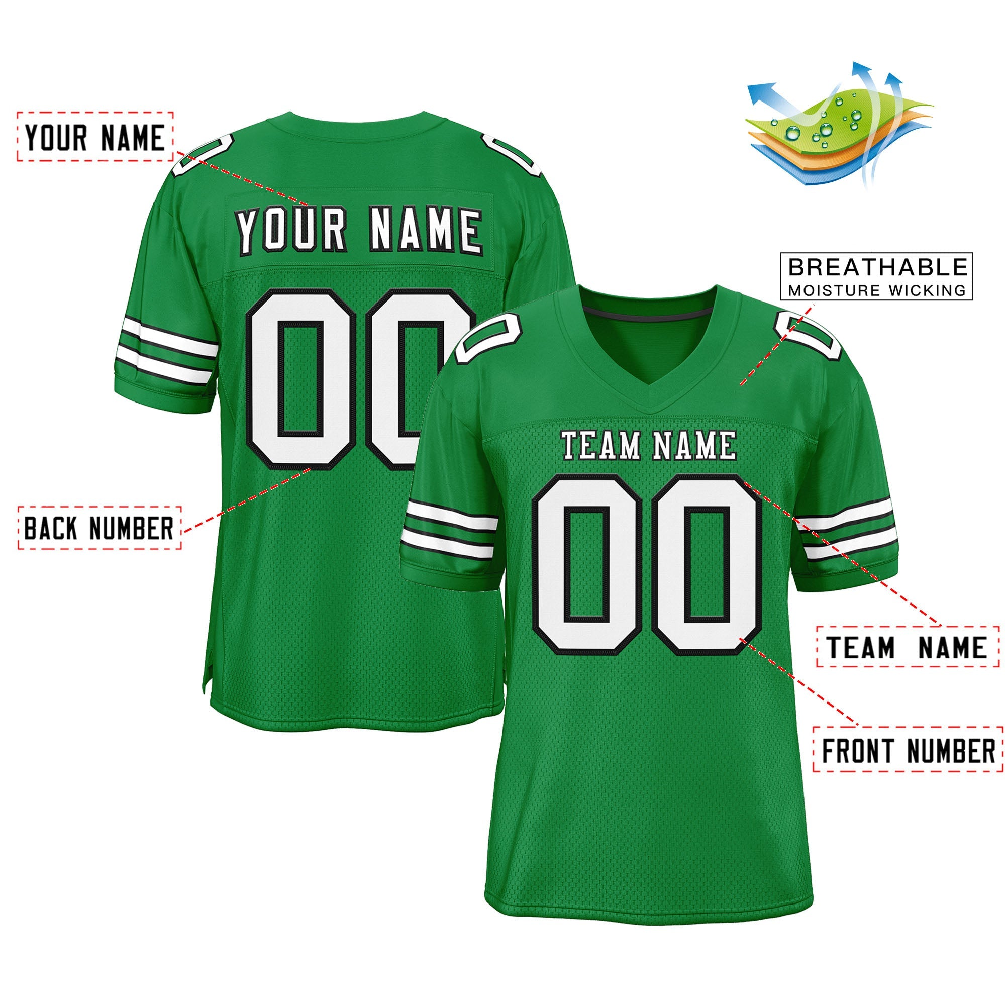 Custom Kelly Green White-Black Classic Style Mesh Authentic Football Jersey