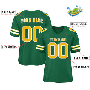 Custom Green Gold-White Classic Style Mesh Authentic Football Jersey