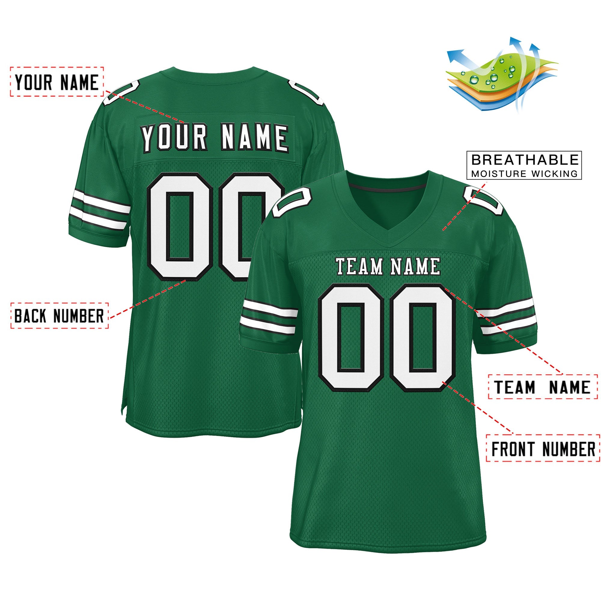 Custom Green White-Black Classic Style Mesh Authentic Football Jersey