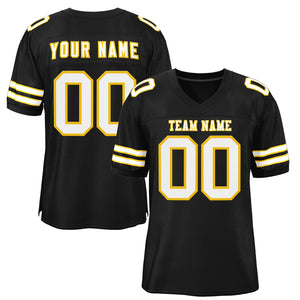 Custom Black White-Gold Classic Style Mesh Authentic Football Jersey