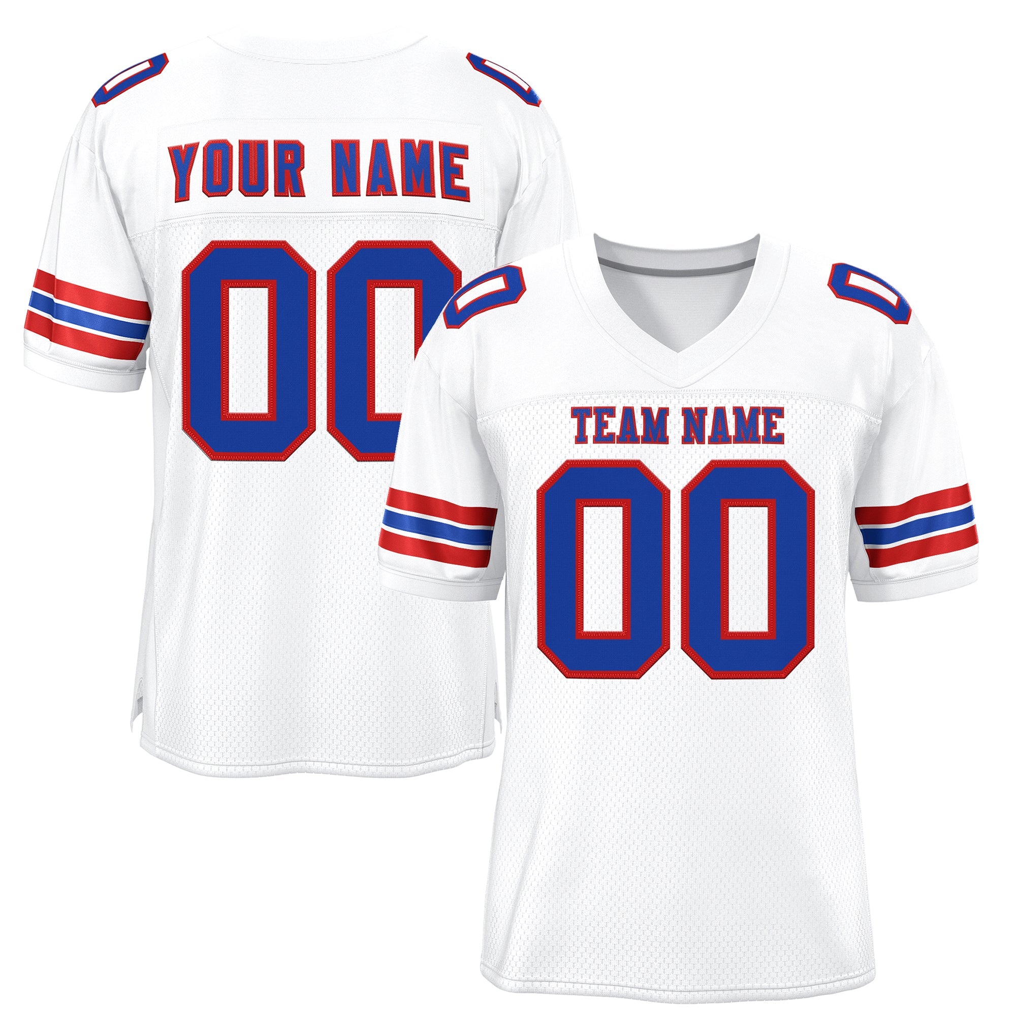 Custom White Royal-Red Classic Style Mesh Authentic Football Jersey