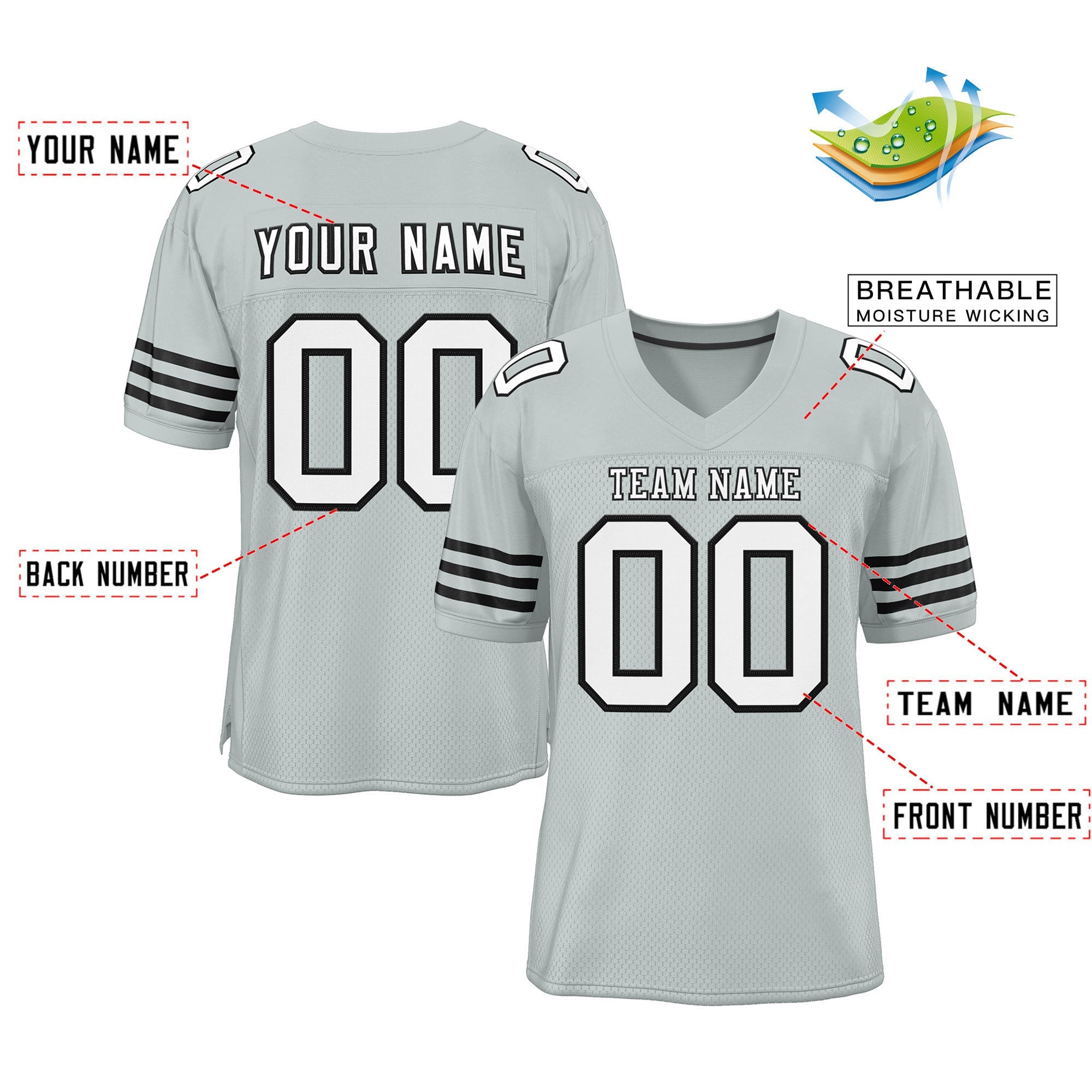 Custom Silver White-Black Classic Style Mesh Authentic Football Jersey