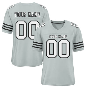 Custom Silver White-Black Classic Style Mesh Authentic Football Jersey