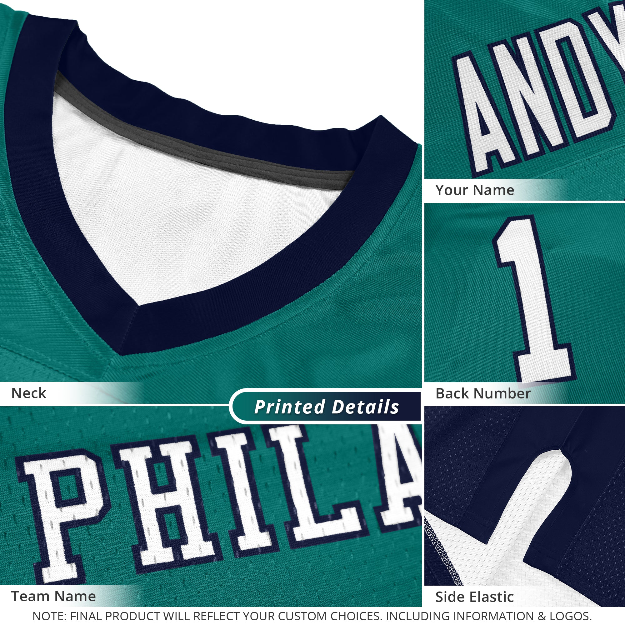 Custom Teal Navy-White Gradient Fashion Outdoor Authentic Football Jersey