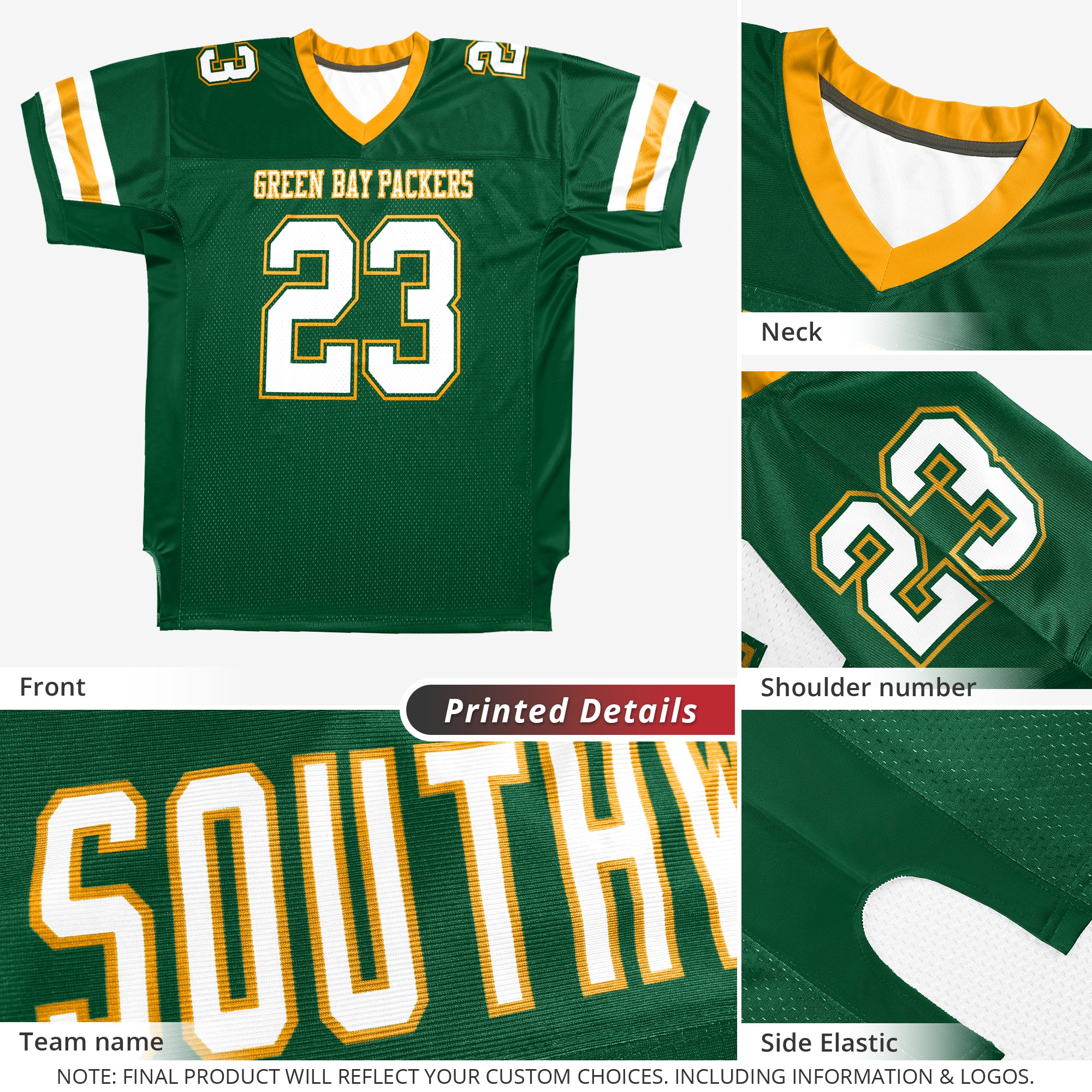 Custom Green White-Yellow Classic Style Mesh Authentic Football Jersey