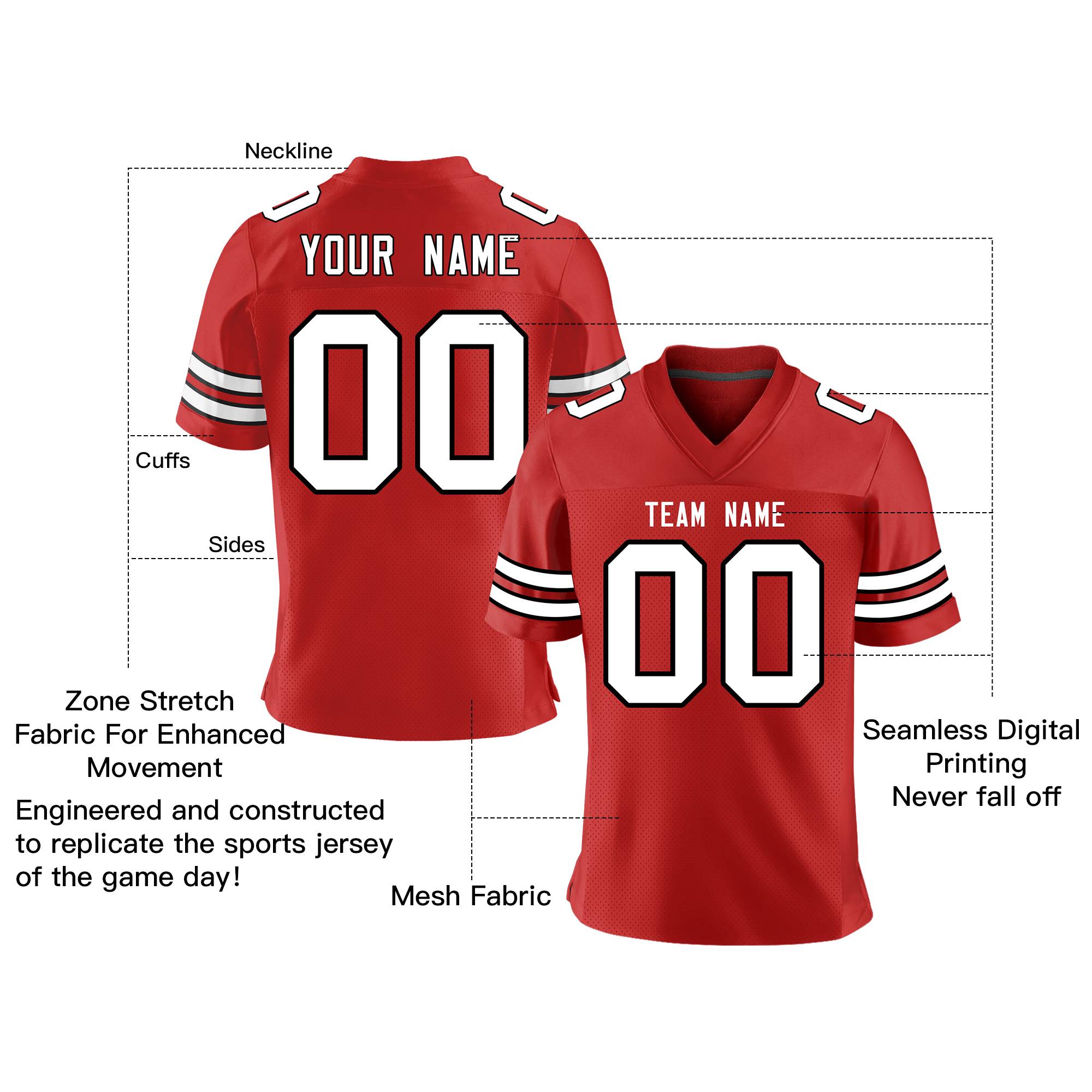 Custom Red White-Black Personalized Classic Mesh Authentic Football Jersey