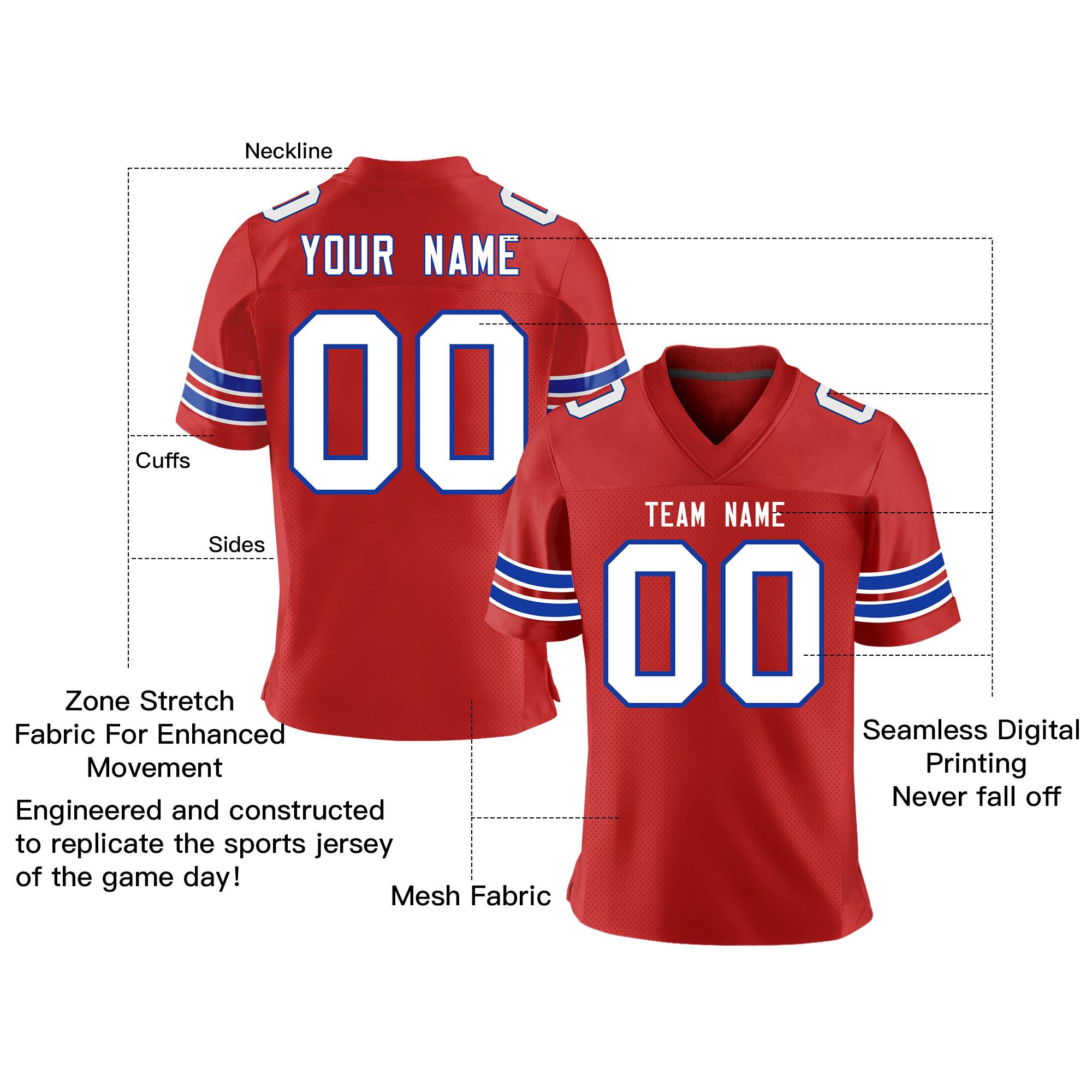 Custom Red White-Royal Personalized Classic Mesh Authentic Football Jersey