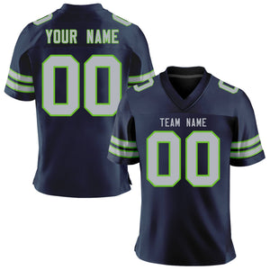 Custom Navy Gray-Neon Green Personalized Classic Mesh Authentic Football Jersey