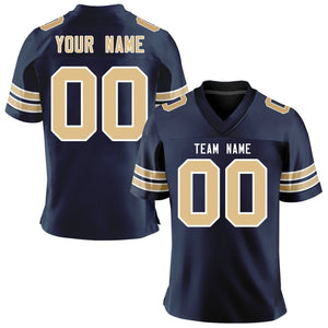 Custom Navy Old Gold-White Personalized Classic Mesh Authentic Football Jersey