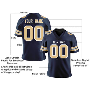 Custom Navy Old Gold-White Personalized Classic Mesh Authentic Football Jersey