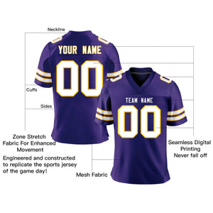 Custom Purple White-Gold Personalized Classic Mesh Authentic Football Jersey