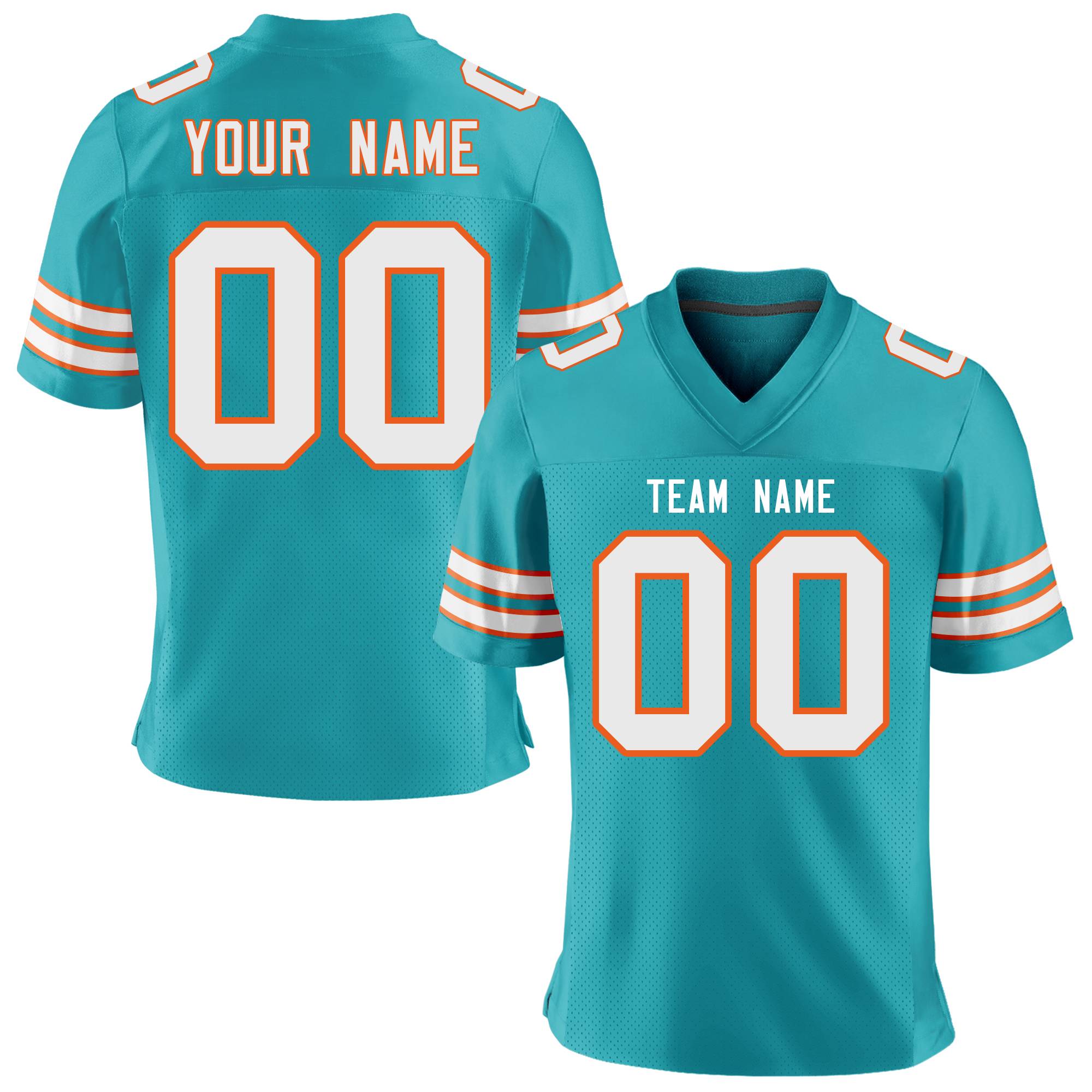 Custom Aqua White-Orange Personalized Classic Mesh Authentic Football Jersey