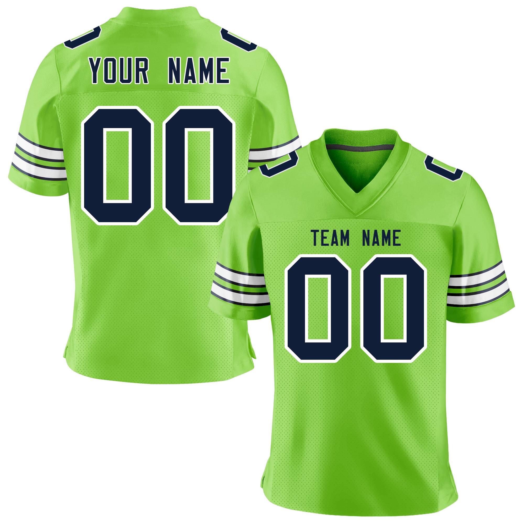 Custom Neon Green Navy-White Personalized Classic Mesh Authentic Football Jersey